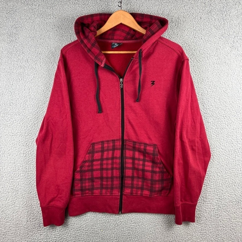 3rd Rail Hoodie Men Medium Red Black Zoo York Skater Y2K 90s Full Zip‎ (pilling)